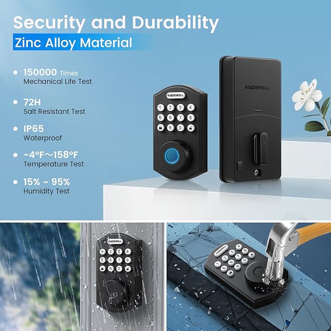 KNOBWELL Fingerprint Door Lock, Smart Keypad Deadbolt, Keyless Entry Lock - Image 5