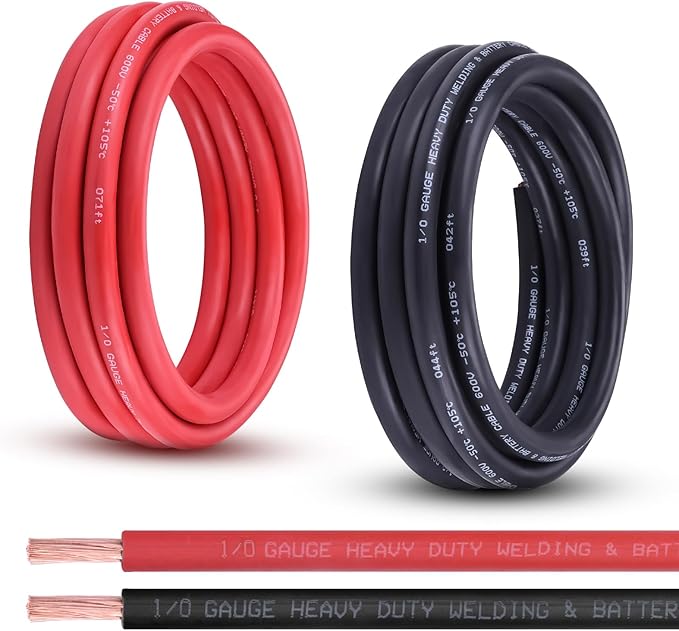 Shirbly 1/0 Gauge Battery Cable, 15FT Red + 15FT Black 1/0 AWG Pure Copper Wire by Shirbly