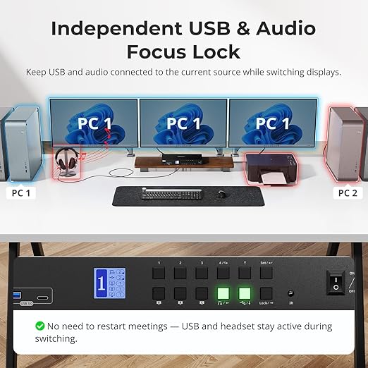 TESmart USB 3.0 KVM Switch 3 Monitors 4 Computers 4K@60Hz, HDMI+DP KVM Docking - Image 8