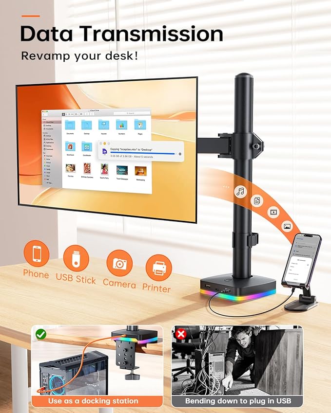 RGB Single Monitor Stand, Monitor Arm - Image 2