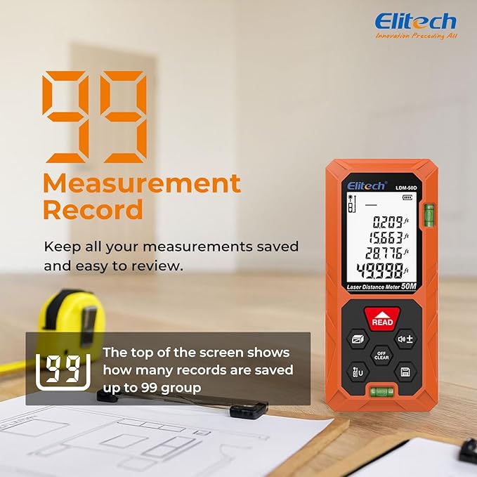 Elitech Laser Measuring Tool 165ft, Digital Laser Tape Measure - Image 9