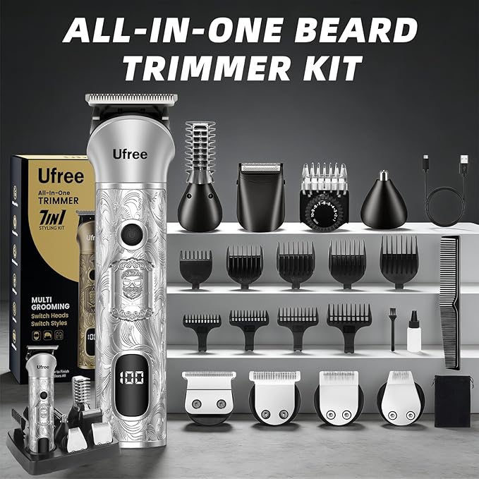 Ufree Beard Trimmer for Men, 7 in 1 Electric Shavers Razor, Cordless Hair - Image 8