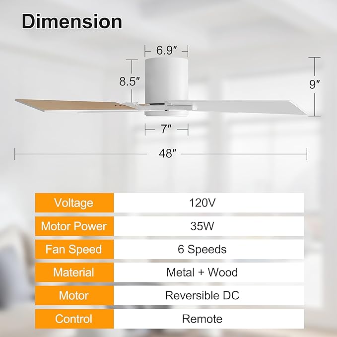 WINGBO 48 Inch Flush Mount Ceiling Fan without Light - Image 5