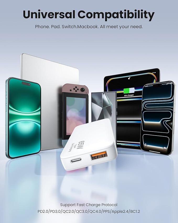 65W Ultra-Thin Foldable Charging Plug USB-C, Portable Mobile Phone and Laptop - Image 6