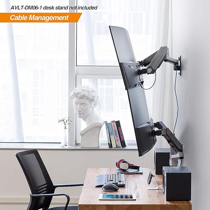 AVLT Dual 13"-32" Monitor Wall Mount fits Two Flat/Curved Computer Screen to - Image 7
