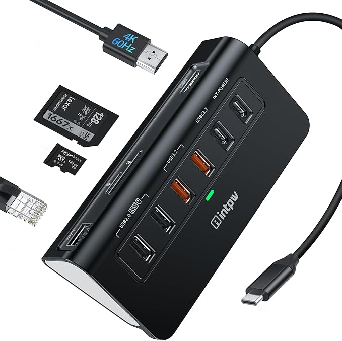 intpw P9R PRO USB C Hub Ethernet, 10Gbps USB C Docking Station 10-in-1 by intpw