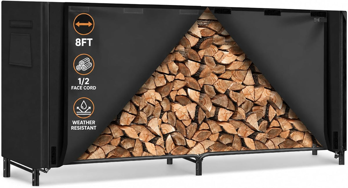 gtongoko 8ft firewood rack outdoor with cover, large, main product view