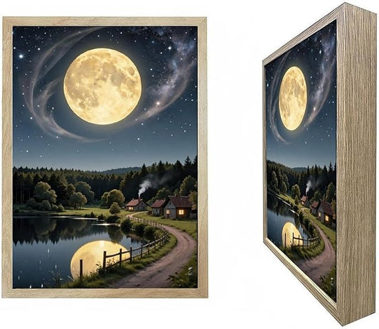URVIP LED Glowing Photo Frame, 3D Starry-Sky Blue Moon Wall Art, 9x12 Inches by URVIP