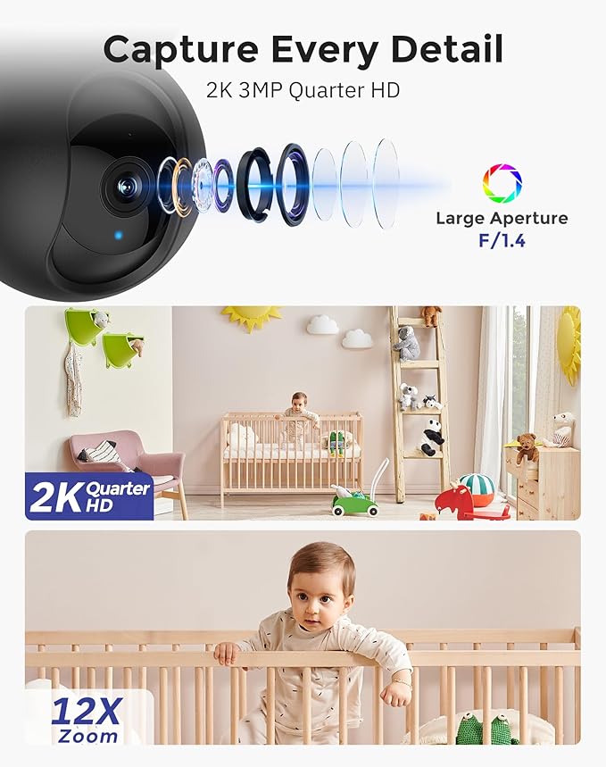 Hugolog 2K 3MP Indoor Pan/Tilt Security Camera - Image 2