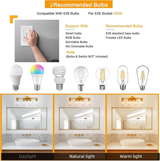 4 Light Gold Bathroom Vanity Light, Brushed Brass Bathroom Light Fixtures - Image 7