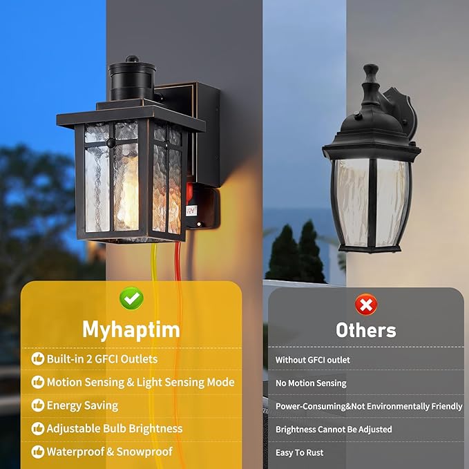 Myhaptim Porch Lights with GFCI Outlet, Dusk to Dawn Motion Sensor Outdoor - Image 7