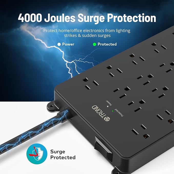 TROND Surge Protector Power Strip, 5ft Flat Plug Extension Cord - Image 3