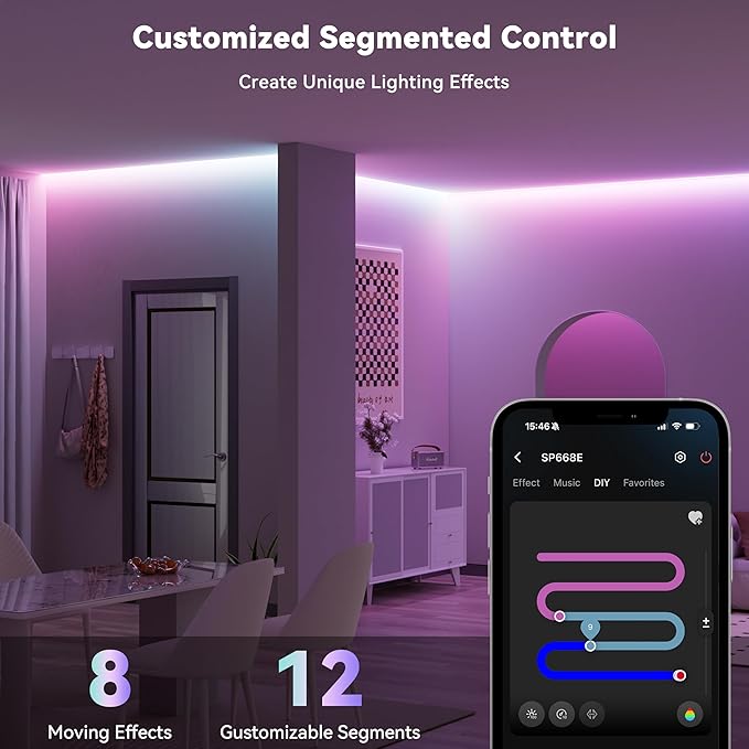 MIWISE LED Strip Lights, RGB Smart IC COB LED Strip Light Color Chasing - Image 2