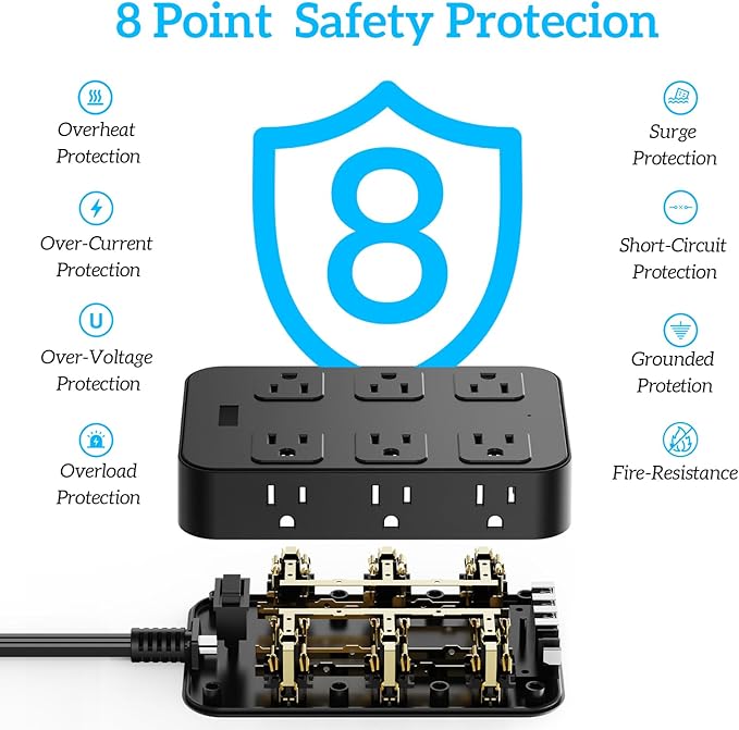 Solidock Flat Plug Power Strip Surge Protector 5 Ft Extension Cord - Image 8
