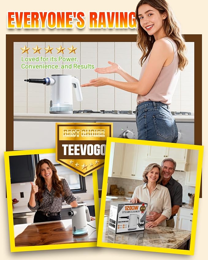 TEEVOGO Pressurized Steam Cleaner, 15s Instant Heat Handheld Steam Cleaner - Image 7