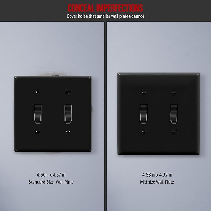 ENERLITES Double Light Wall, Toggle Switch Plate, 2-Gang Mid-Size 4.88" x 4.92" - Image 2