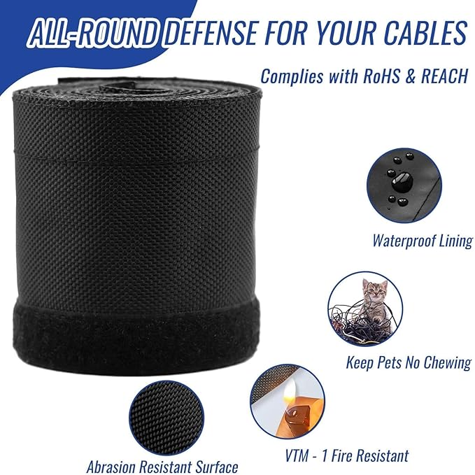 Flauzmann 3/4" - 6.6FT Hook and Loop Cable Sleeve, Dog Cat Cord Protector - Image 3