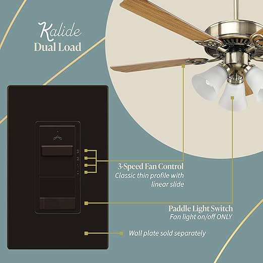TOPGREENER Kalide Light Switch and 3-Speed Ceiling Fan Control Combo, in Wall - Image 3
