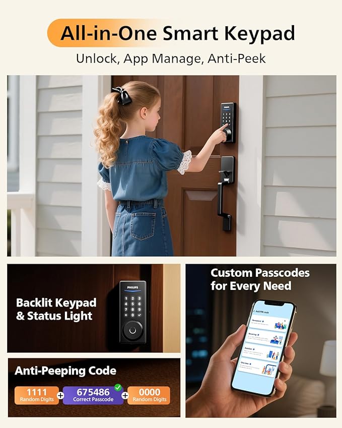 Philips WiFi Smart Lock with Front Door Handle Set, Built-in WiFi, APP Remote & - Image 6