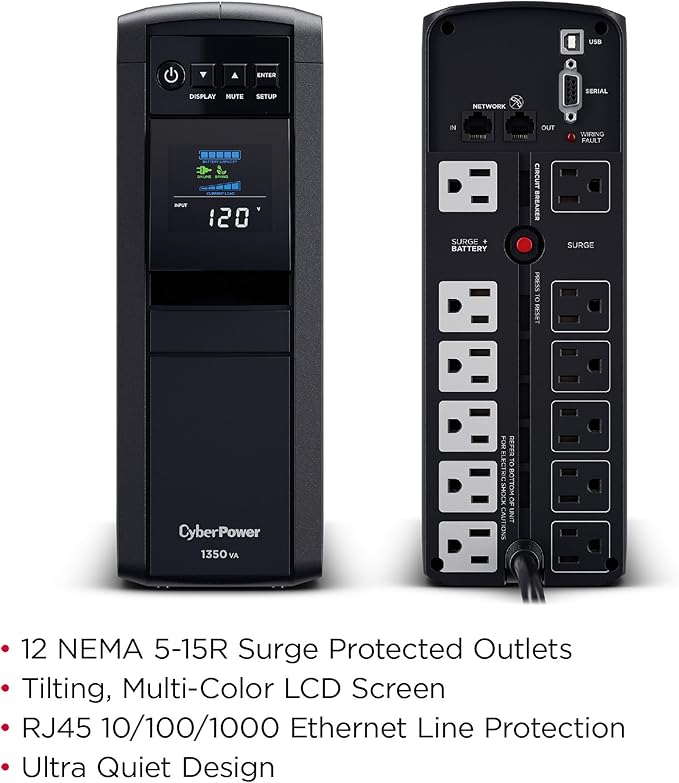 CyberPower CP1350PFCLCD PFC Sinewave UPS Battery Backup and Surge Protector - Image 3