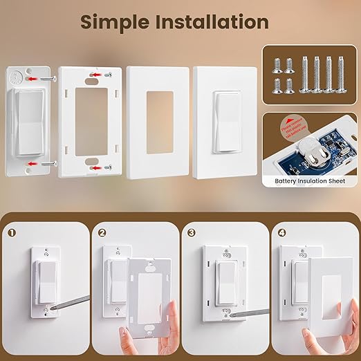 SURAIELEC 3-Way Wireless Remote Control Light Switch & Receiver Kit, 15A RF - Image 7