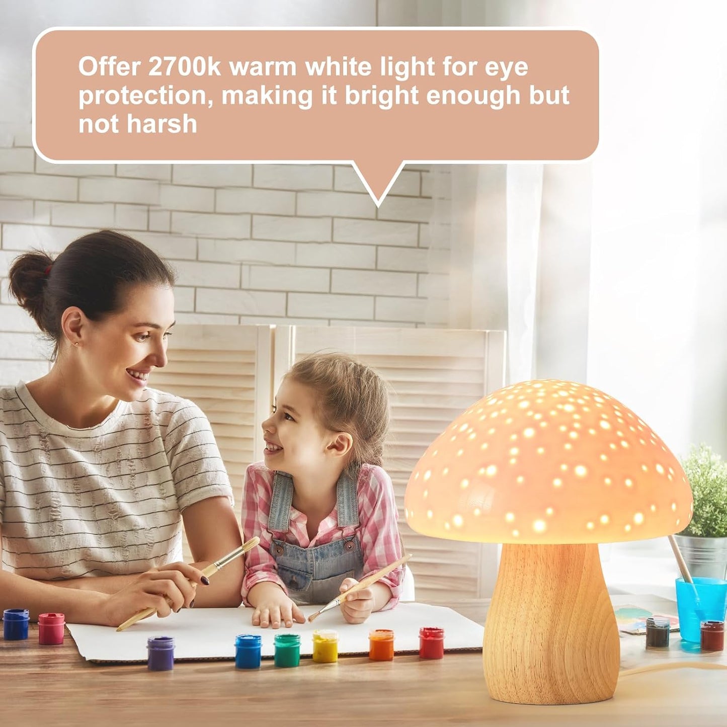 BOHON Mushroom Lamp Ceramic Bedside Table Lamp, Pink | Vintage Cute Night Light Small Aesthetic Nightstand Lamp for Living Room Bedroom Kids Desk Home Decor, LED Bulb Included