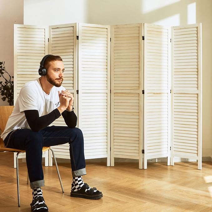 Room Dividers and Folding Privacy Screens, Wood Louvered Separators Divider Wall by Svimi