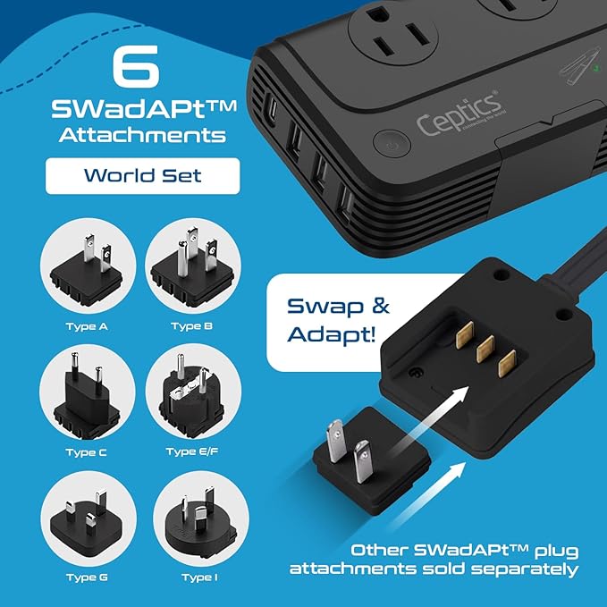 Ceptics - 6 in 1 Travel Adapter and Voltage Converter, 220V to 110V Converter - Image 6