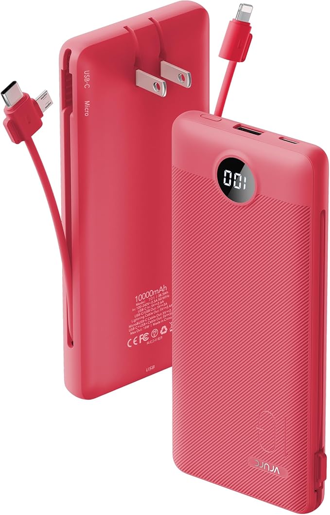 Portable Charger Built-in Cables and AC Wall Plug, VRURC USB C Power Bank by Home
