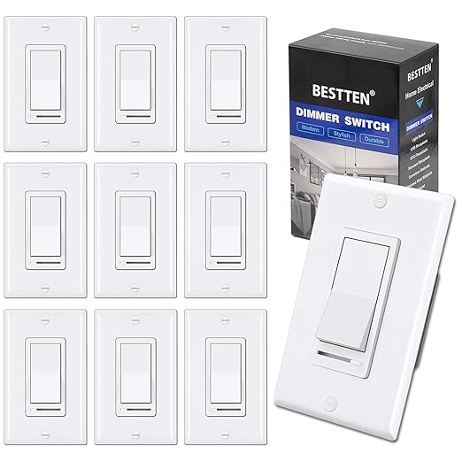 BESTTEN 10 Pack Dimmer Light Switch, Single-Pole or 3-Way Dimmer Switches by BESTTEN