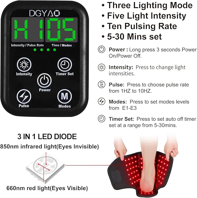 Rechargeable Red Light Therapy Feet Ankle, 132 LEDs 660 nm Red Light and 850 nm - Image 3