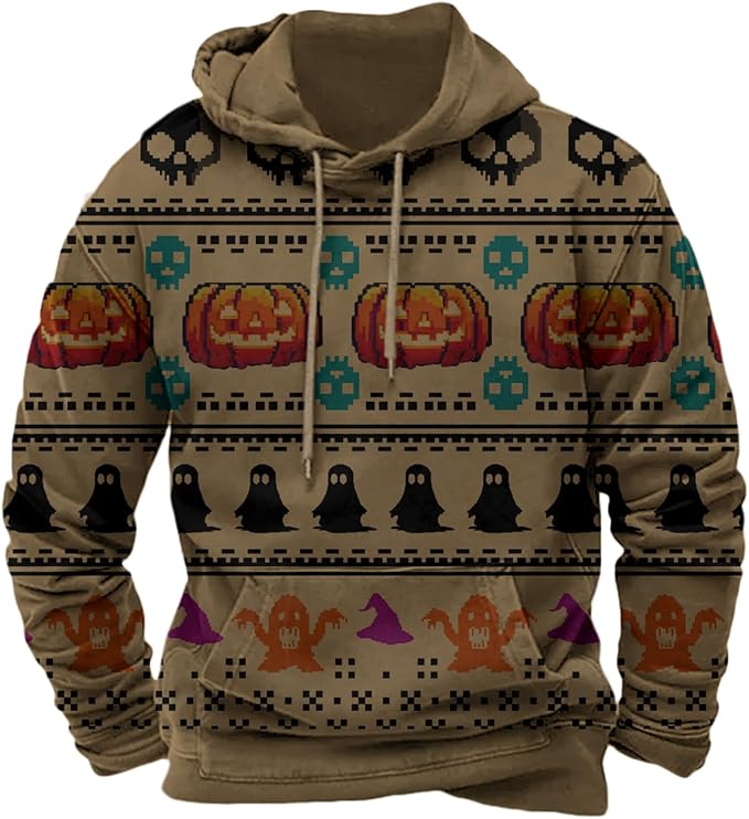 Halloween Hoodie Men Graphic Pumpkin Ghost Printed Sweatshirt Casual Trendy by Spatofa