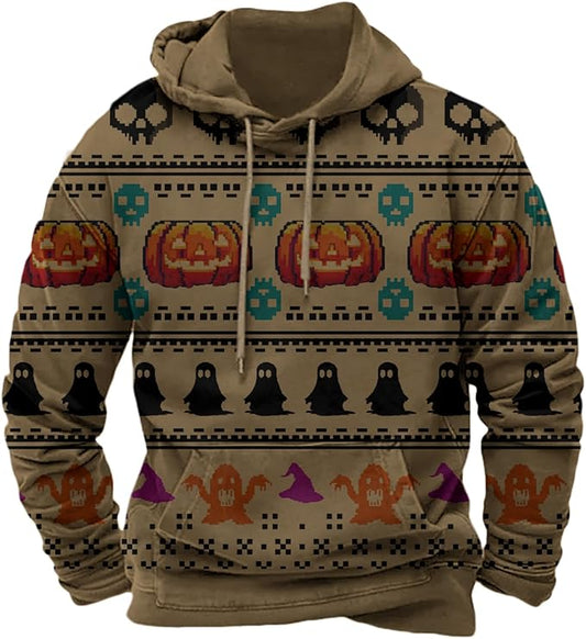 Halloween Hoodie Men Graphic Pumpkin Ghost Printed Sweatshirt Casual Trendy by Spatofa