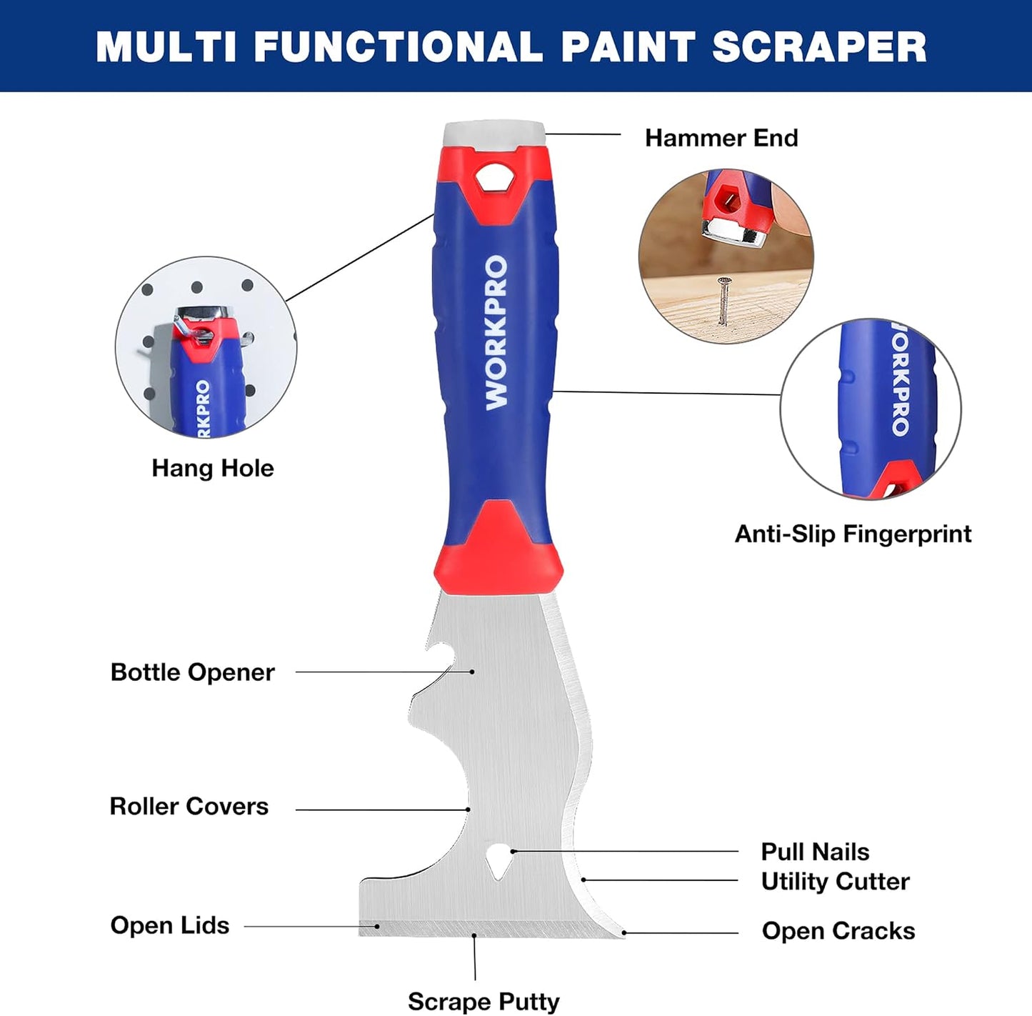 WORKPRO Drywall Tools, Stainless Steel Taping Knife 8 in 1 Painting Scraper with Mud Pan, Spackle Knife Set for Drywall Repairing, Paint Scraping and Wallpaper Removing | PP Rubber Handle, Drywall Repairing, Paint Scraping, Wallpaper Removing, Easy to