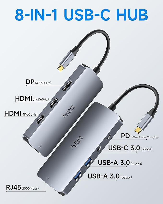 USB C Docking Station Dual Monitor, Selore Docking Station 3 Monitors Triple 4K - Image 2