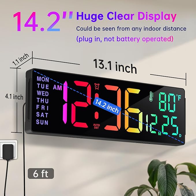 Soobest 14.2" Large Display Digital Wall Clock - Image 2