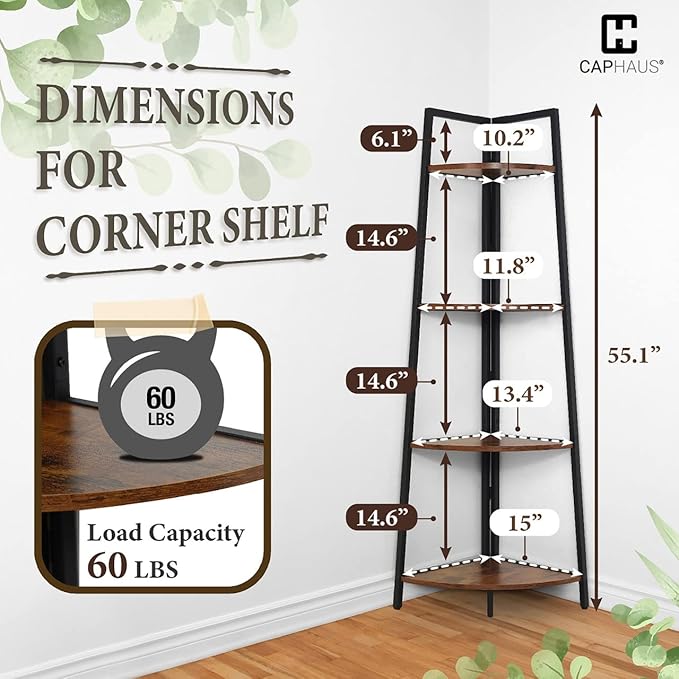 CAPHAUS Tall Corner Shelf Stand, 4-Tier Display Shelves, Ladder Corner Wood - Image 2