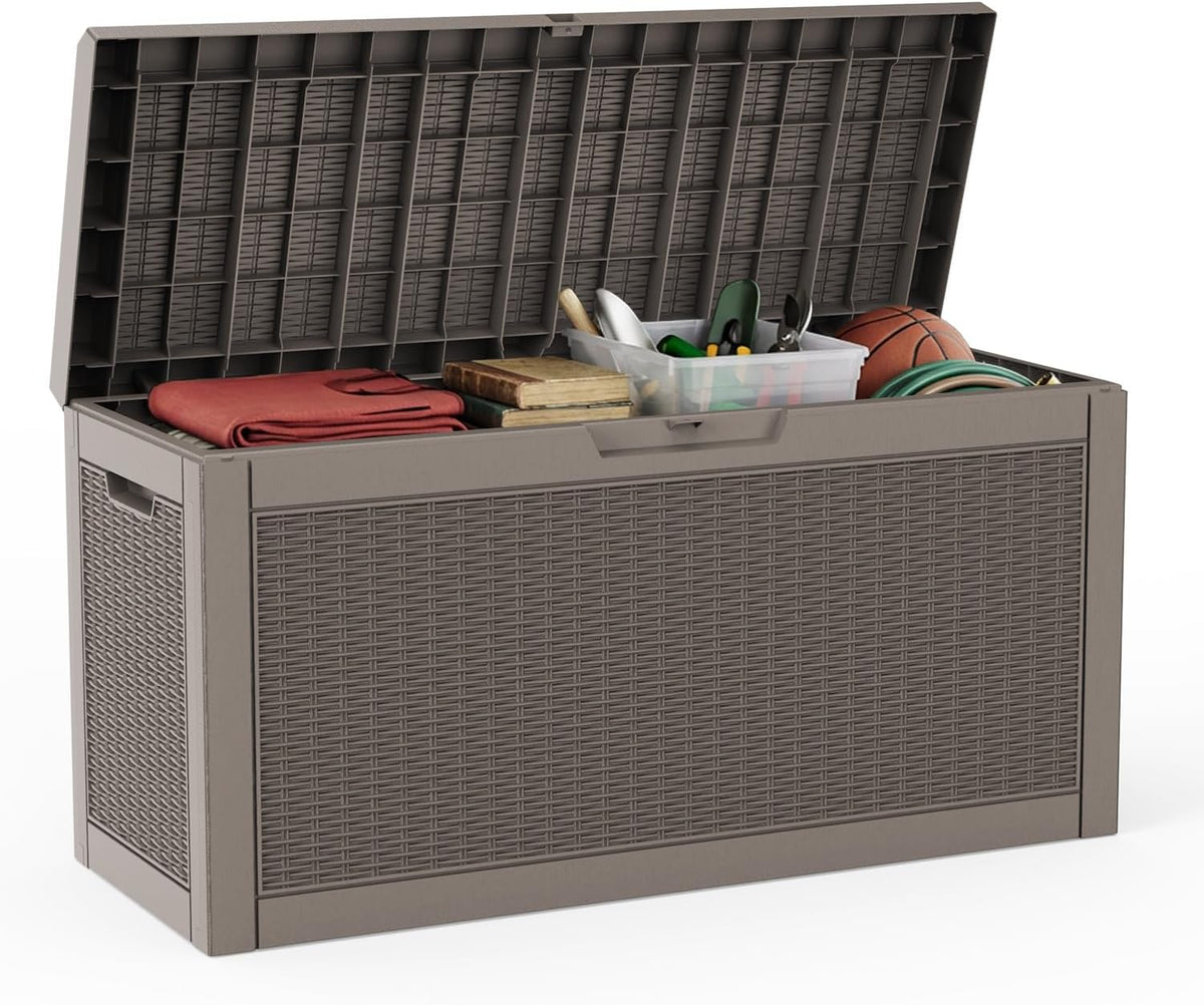 60 gallon deck box, waterproof resin outdoor storage, main product view