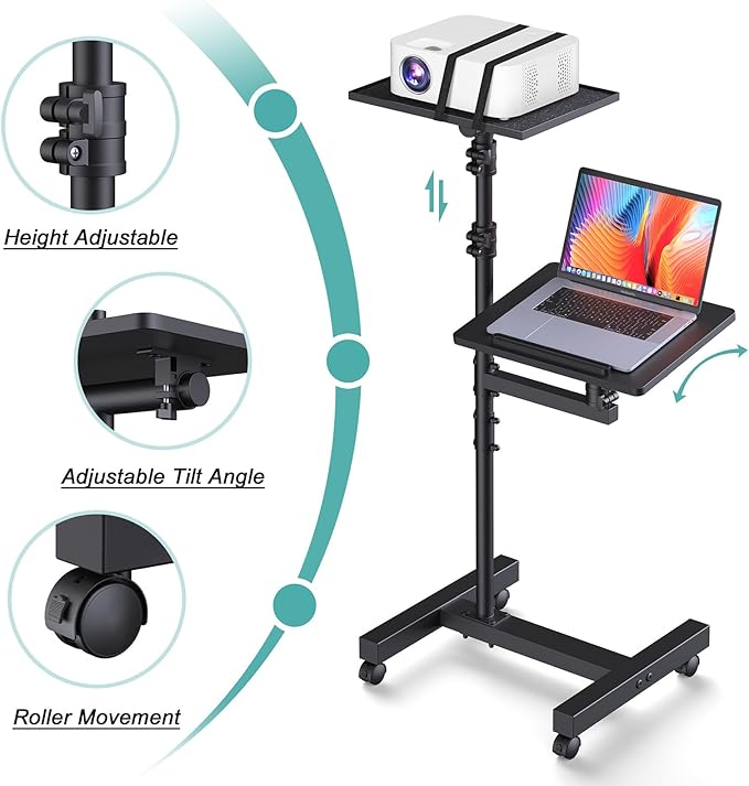 Facilife 2 Shelves Projector Stand Tripod, Height Adjustable Max 64", Mobile - Image 5