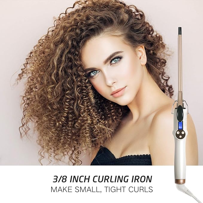 9mm Curling Iron Professional, 3/8 Inch Ceramic Tourmaline Curl Wand Barrel - Image 2