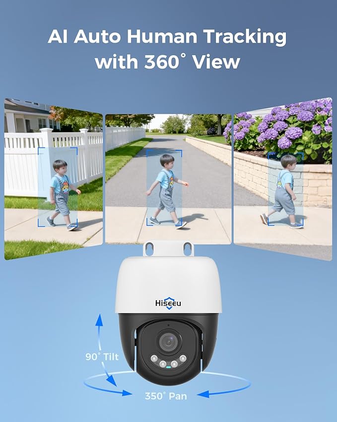 【360°View】 Hiseeu 12MP NVR 12 Pcs 5MP PoE PTZ Cameras, 350°Pan 90° Tilt，Auto - Image 2