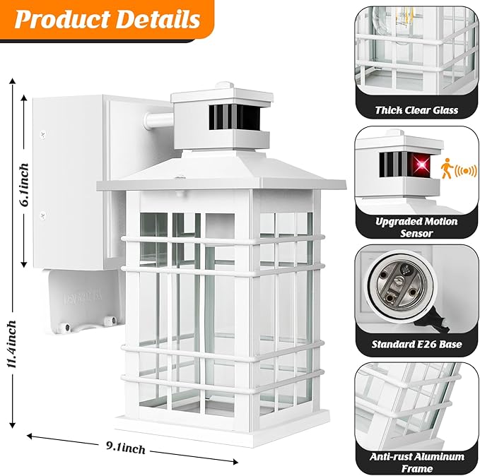 Porch Light with GFCI Outlets Built-in, Motion Sensor Dusk to Dawn Outdoor - Image 5