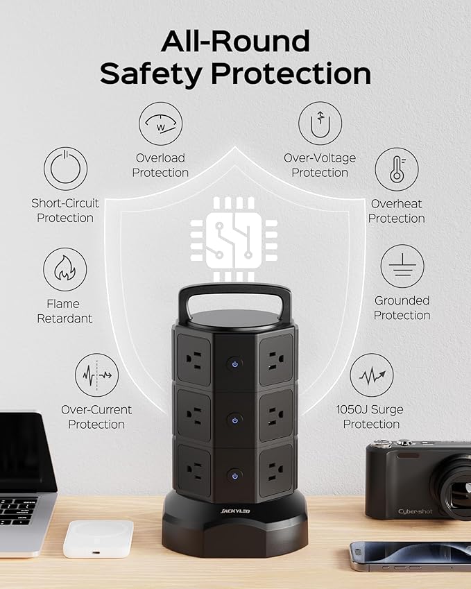 Power Strip Tower Surge Protector, JACKYLED 1625W 13A Outlet Surge Electric - Image 6