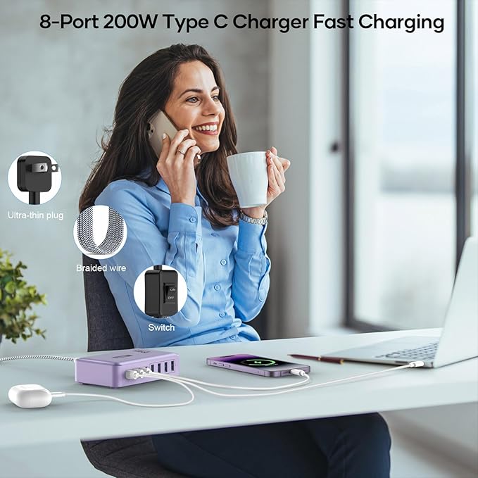 8-Port Type C Fast Charger Block 200W - Image 7