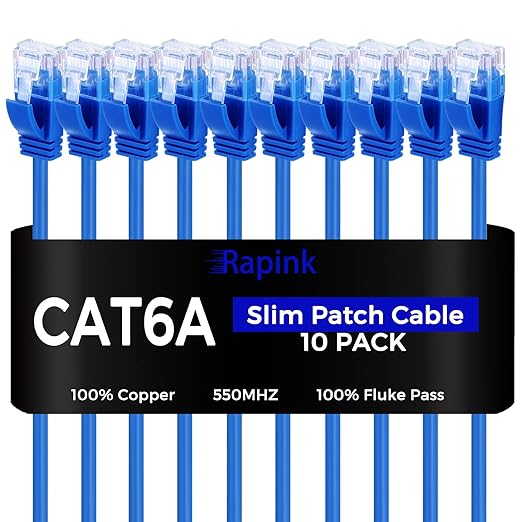 Rapink Patch Cables Cat6a 14ft Slim, Cat6a Ethernet Patch Cable 10G Support by Rapink