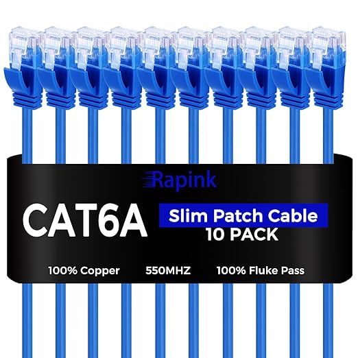 Rapink Cat6a 2ft Ethernet Patch Cables, 10G Support, Cat6a Ethernet Cable by Rapink