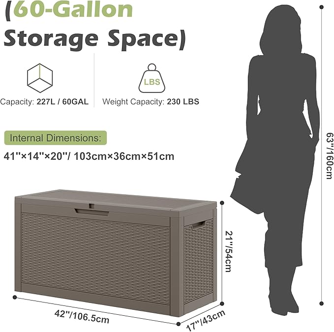 Outdoor Storage Box, 60 Gallon Outside Deck Box Waterproof, Resin Outdoor - Image 9