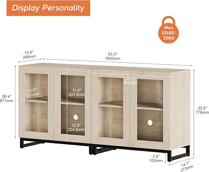 WAMPAT Modern TV Stand with Glass Doors - Image 2