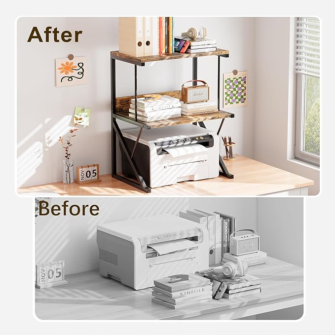 aboxoo Printer Stand for Desk, Desktop Printer Shelf Large 3-Tier Multi-Purpose - Image 2