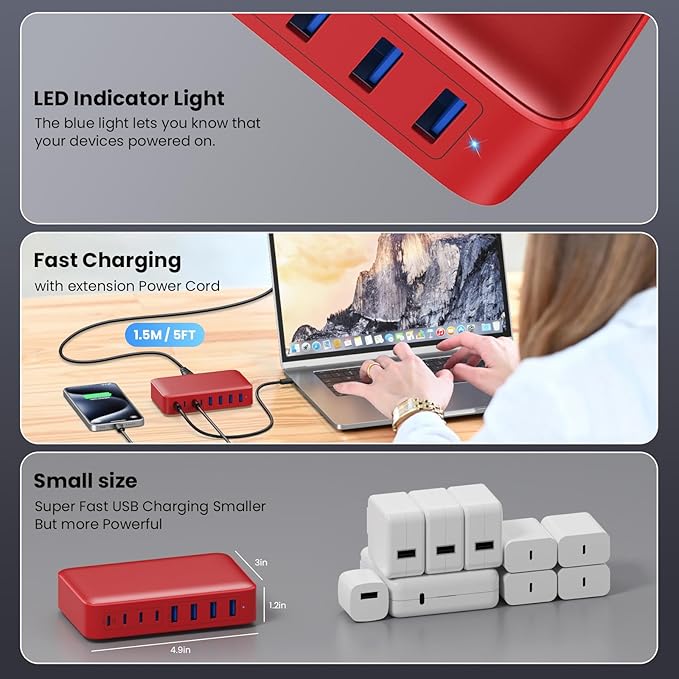 USB C Charger 200W USB C Charger Block, Upgraded GaN III 8-Port Fast Charging - Image 5